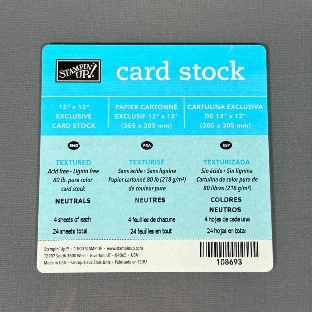 Stampin Up Neutrals 12x12 Textured Card Stock 80lb 24 Sheets 108693 NEW Retired